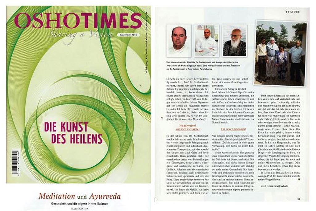 Dr. S. P. Sardeshmukh’s article on Ayurveda in OSHOTIMES, Germany, 2016